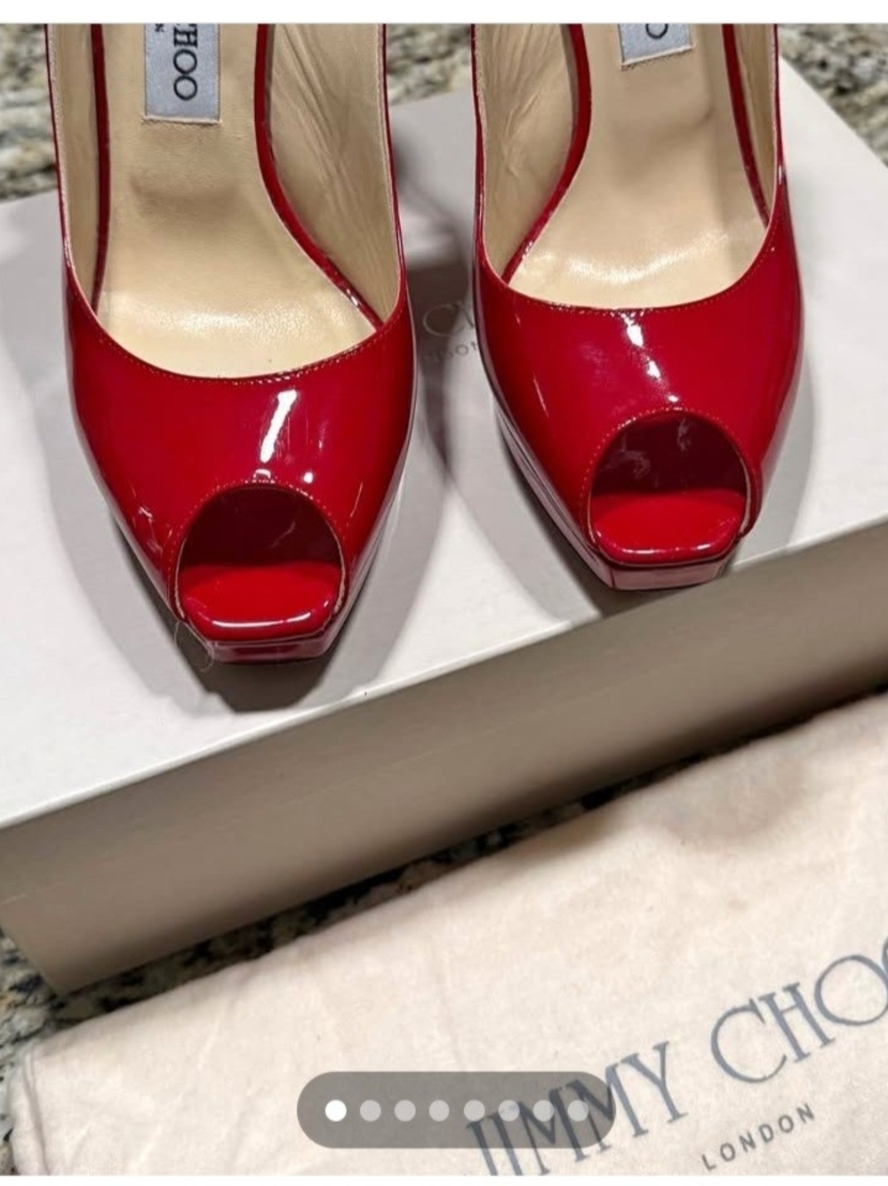 Jimmy Choo Red Patent Peep-Toe Heels